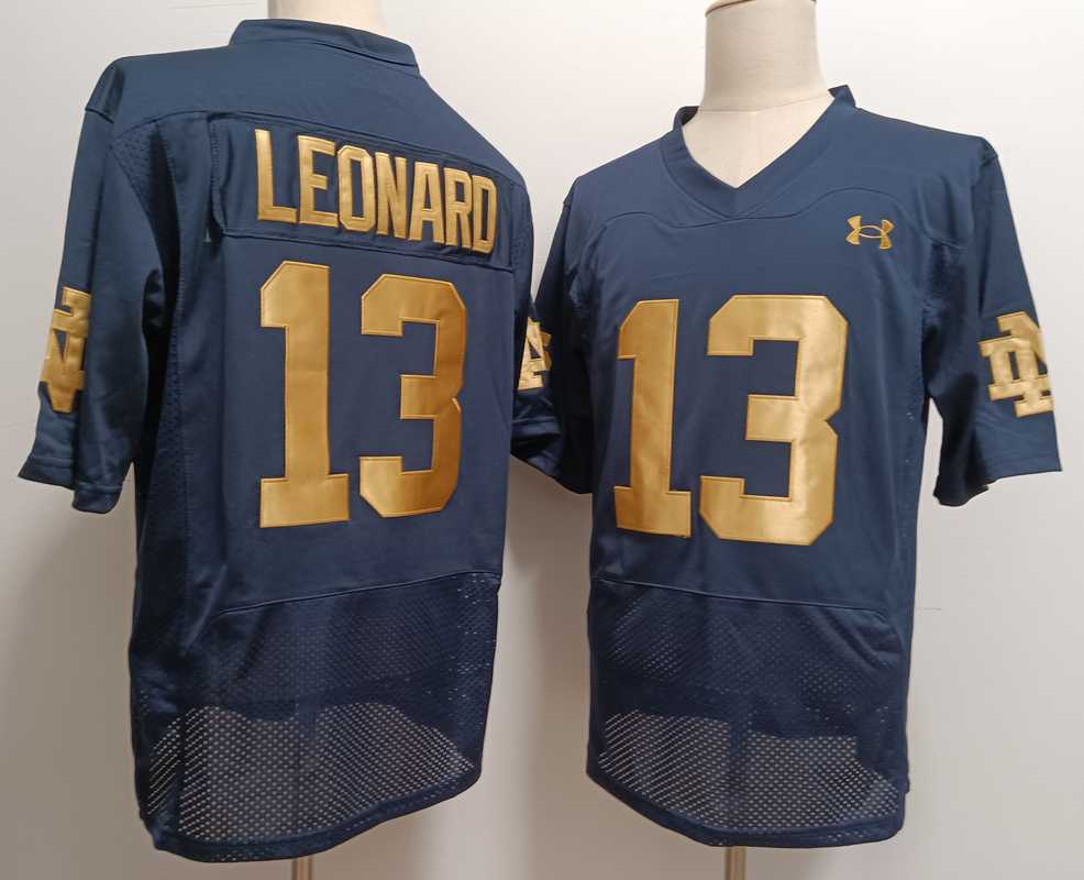 Men%27s Notre Dame Fighting Irish #13 Riley Leonard Name Navy Blue College Stitched Jersey